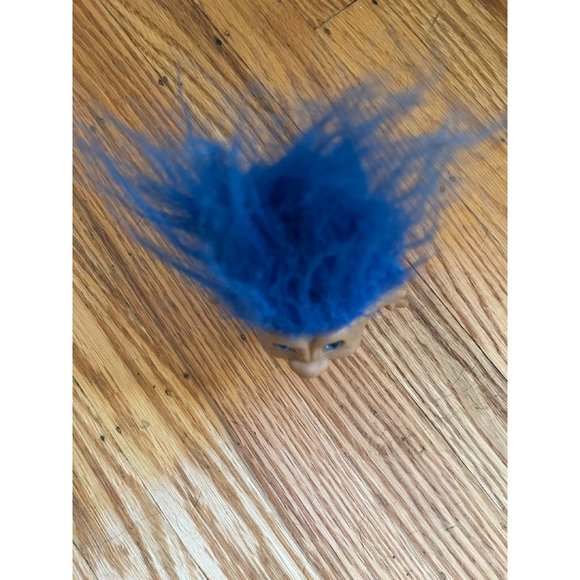 Vintage Blue Hair + Blue Star Belly Jewel Ace Novelty Co Troll with Pink Floral - Picture 2 of 6